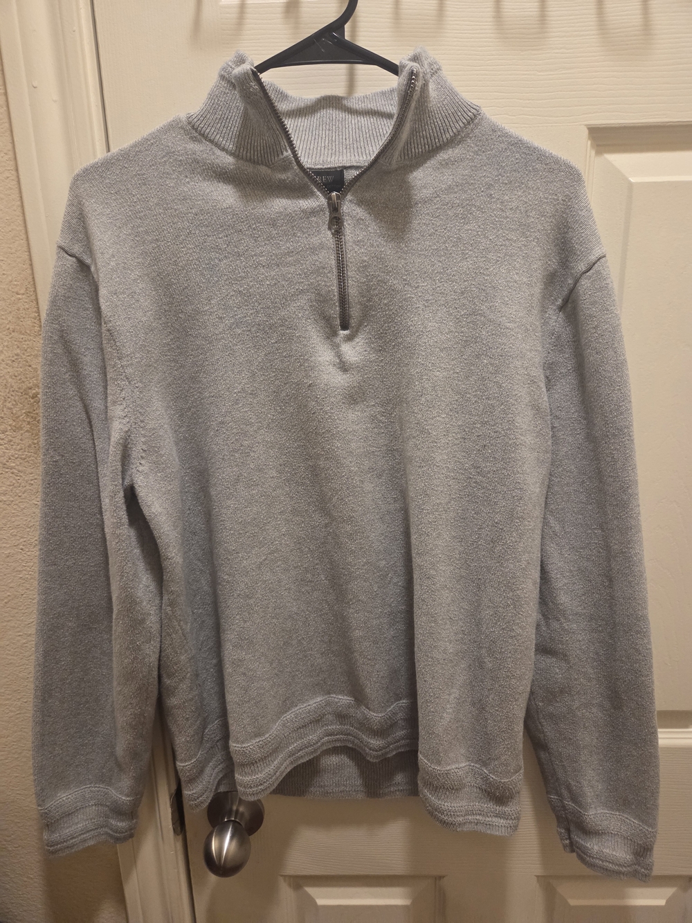 J. Crew Men's Light Gray Zip-Front Mock Neck Sweater